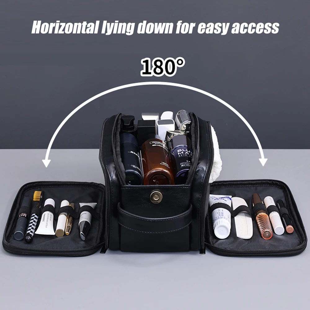 Toiletry Bag for Men, PU Leather Travel Toiletry Bag Hanging Travel Shaving Bag,Waterproof Dopp Kit, Business Trips Swim Camping