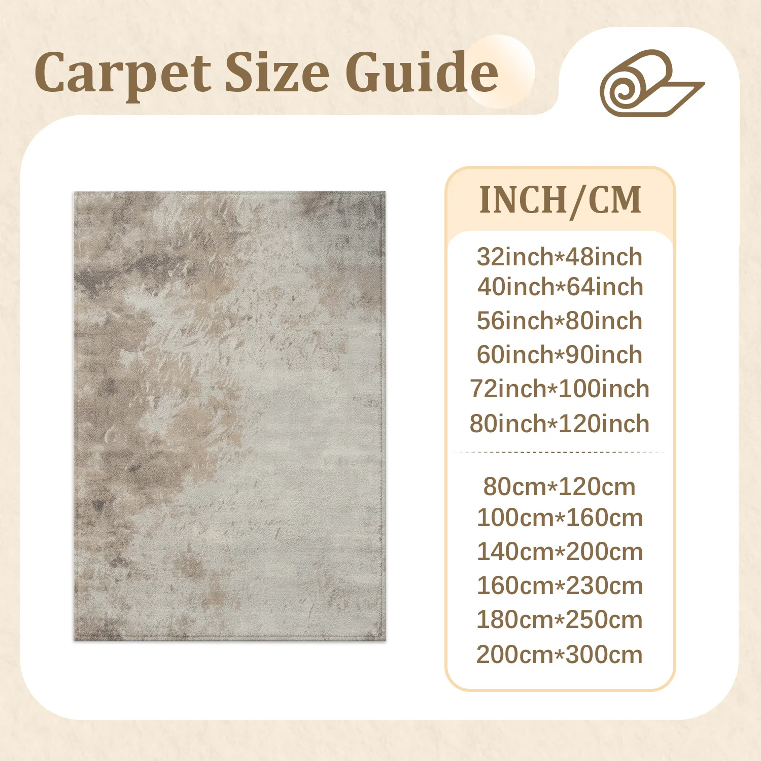 Large Indoor Area Rug, Soft Velvet Low Pile Non-Slip Dotted Backing, Abstract Beige Taupe Distressed Pattern, Machine Washable Floor Rug for Living Room Bedroom Home Decor