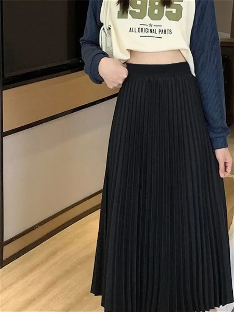 

Slimming Midi Skirt Women's High Waist A-Line Pleated Skirt Spring Summer New Sle Faionable Ele f-length Skirt