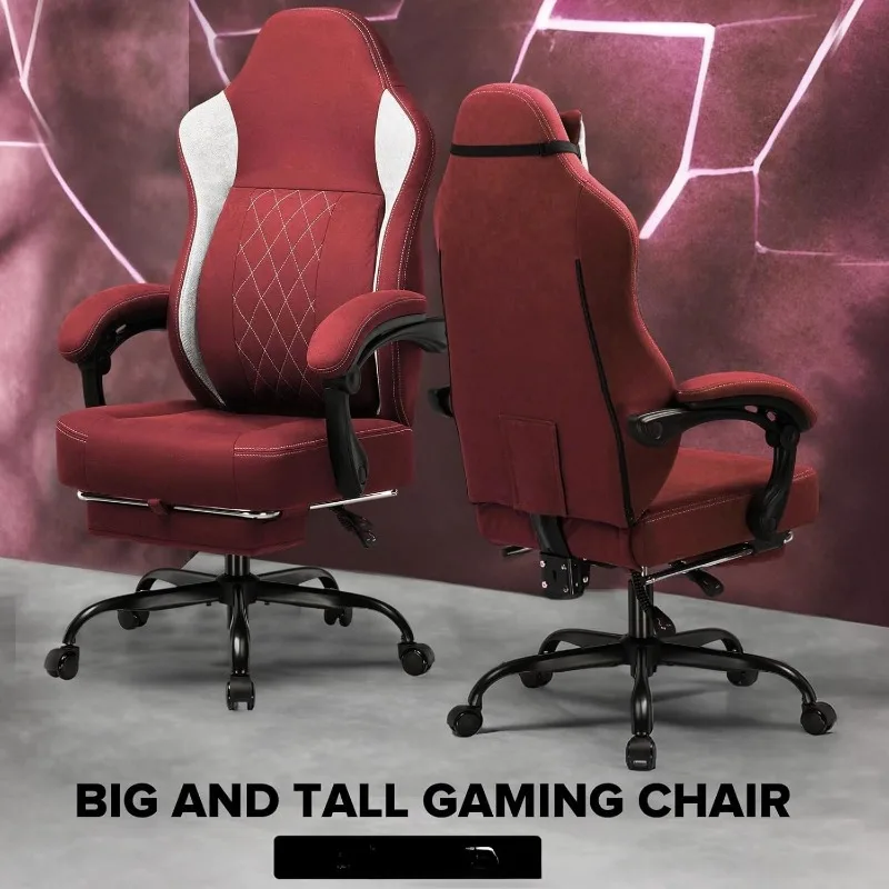 كرسي ألعاب كبير وطويل، كرسي كمبيوتر من القماش قابل للتنفس مع دعم قطني قوي، كراسي مكتب مريحة مع P #3