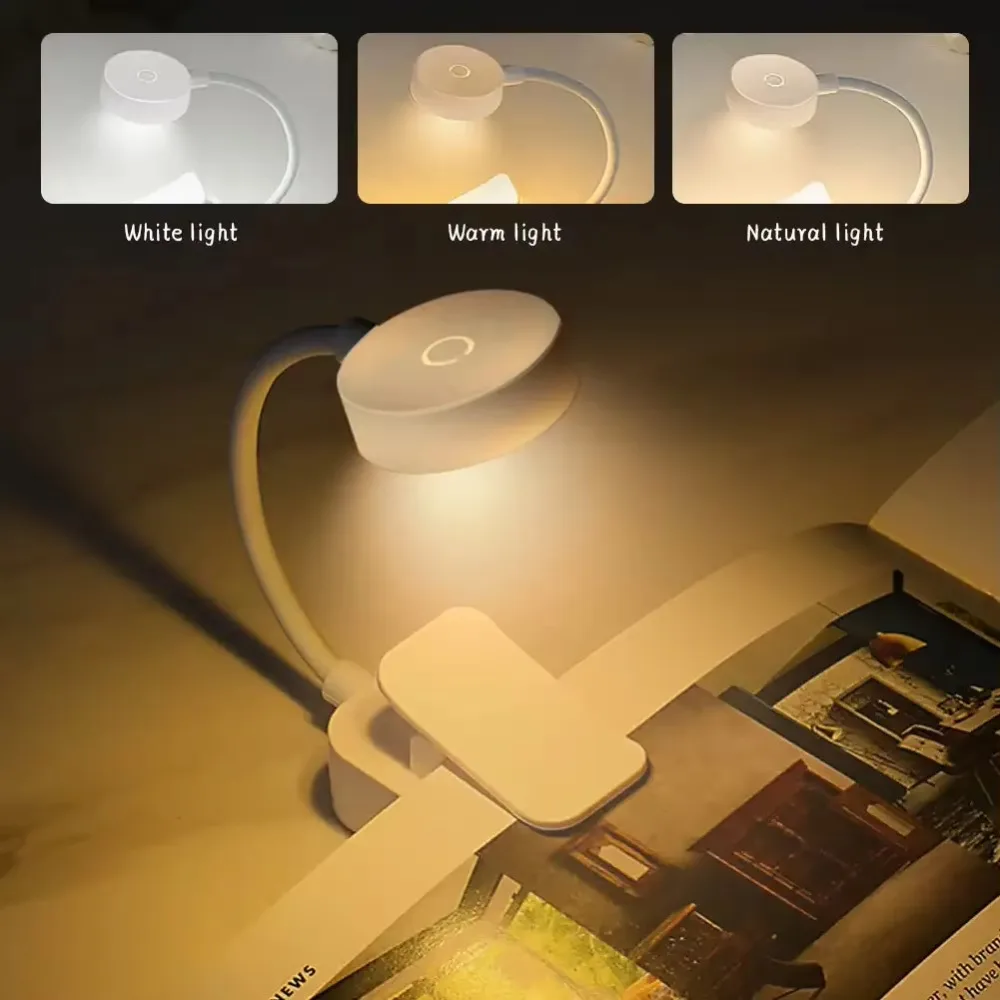 3 Colors LED Book Clip Lights Stepless Dimmable Eye Protection Reading Lamp with Clip Detachable Folding Bedroom Table Lamp