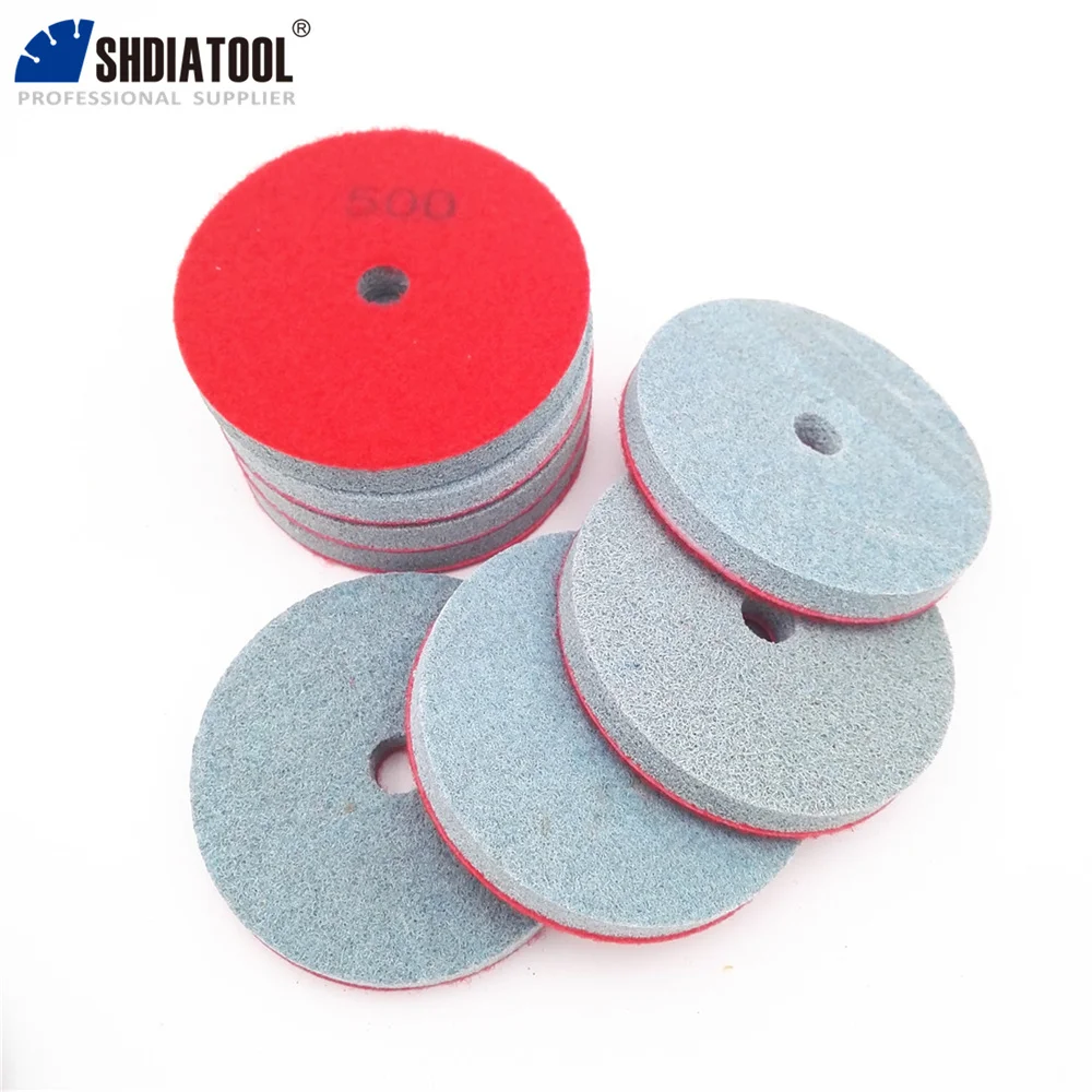 SHDIATOOL 10Pcs 4Inch Sponge Diamond Polishing Pads For Soft Stone Marble Terrazzo Floor Stone Sanding Disc Grit #500