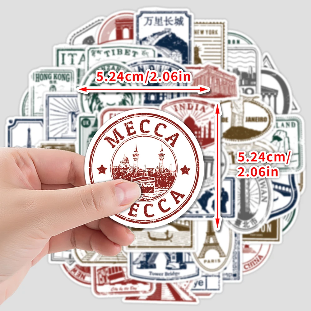 

10/30/50pcs Retro Cartoon Travel City Stamp Stickers Cartoon Landscape Decals Suitcase Phone Scrapbooking Funny Graffiti Sticker