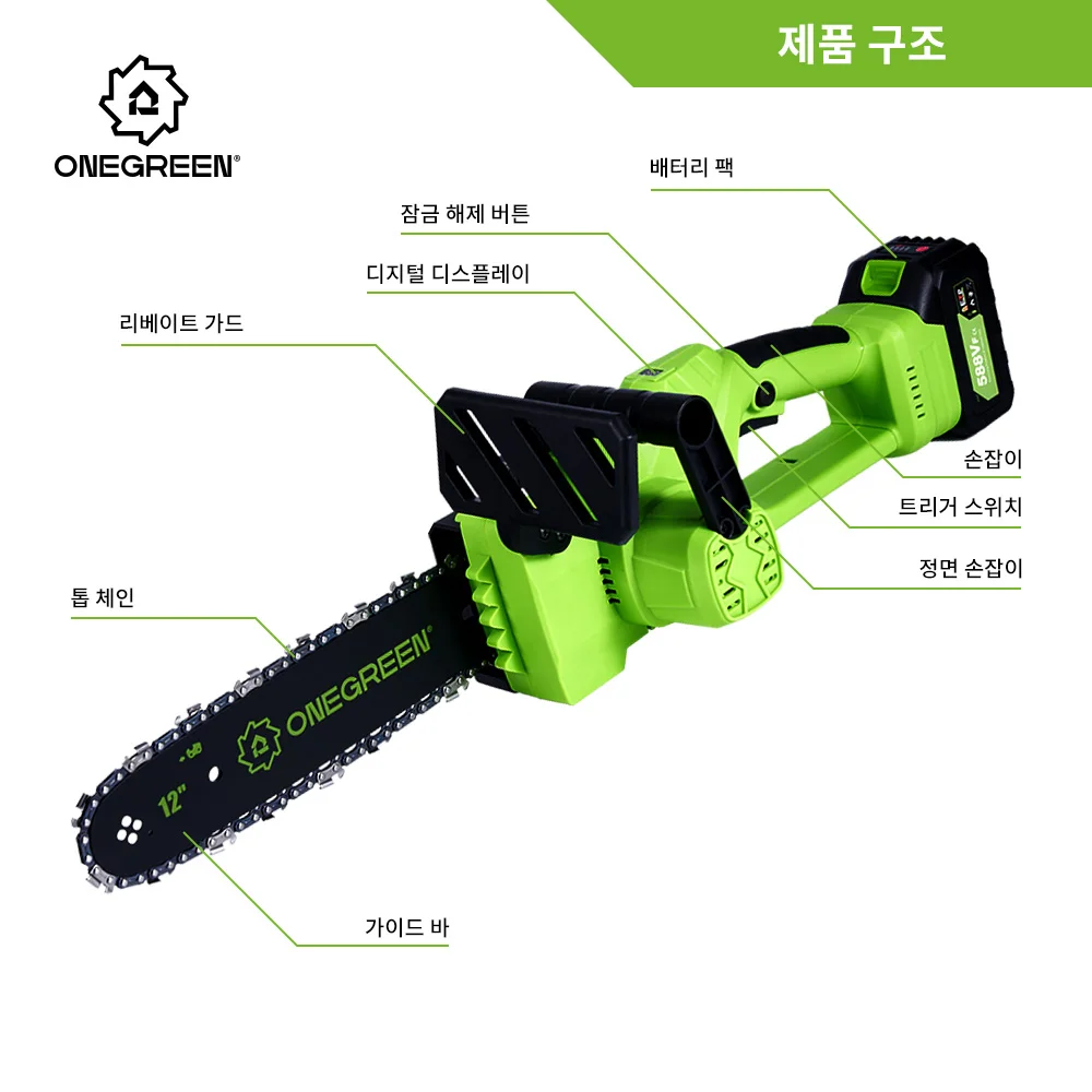 Onegreen 6000w 12 Zoll bürstenlose elektrische Kettensäge Akku-Batterie Säge Garten Holz bearbeitung Elektro werkzeug für Makita 18V Batterie