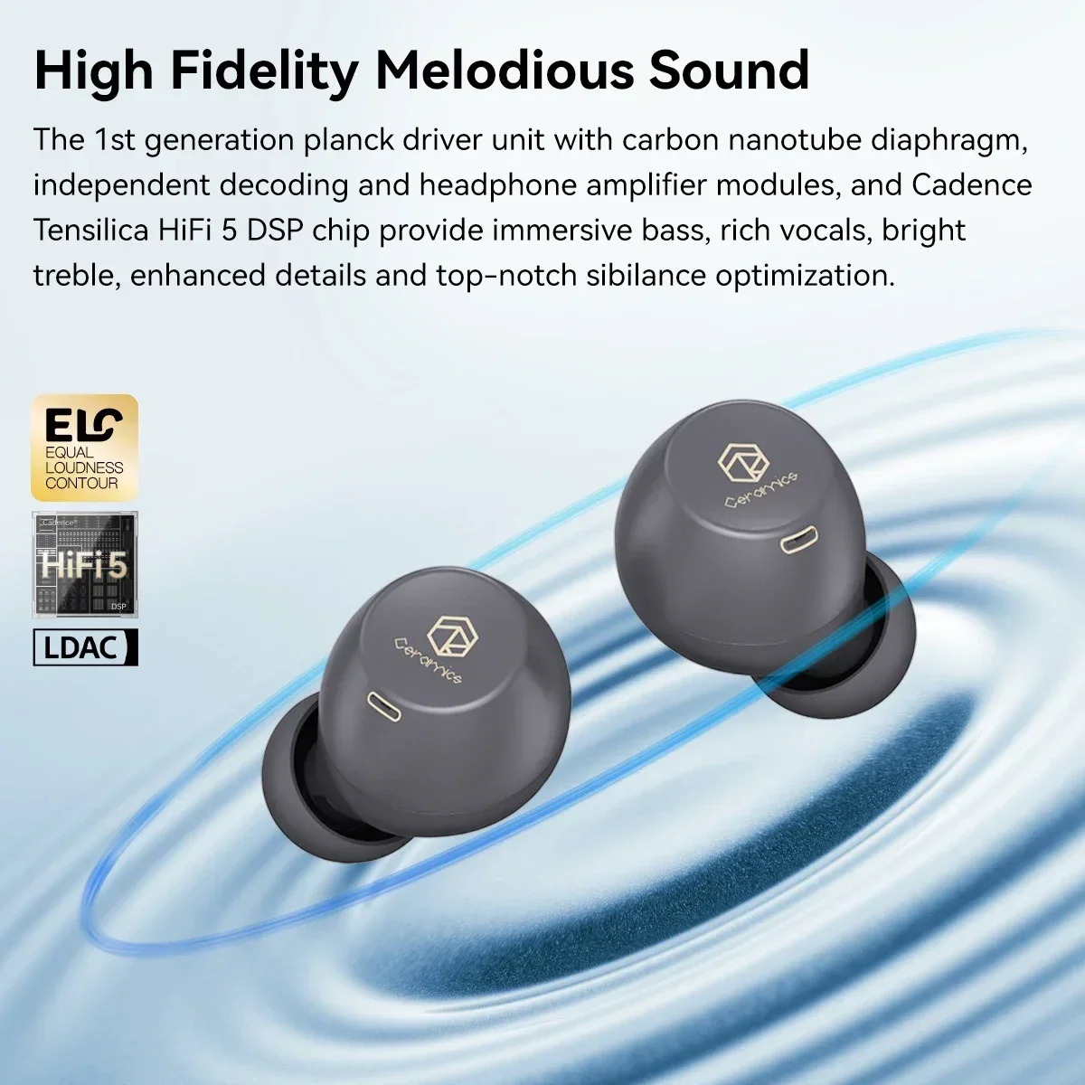 ROSESELSA CERAMICS X HIFI TWS True Wireless Bluetooth Headphones Earbuds Stereo Game ANC 4HD Mics IP54 Anti-Wind LDAC Earphones