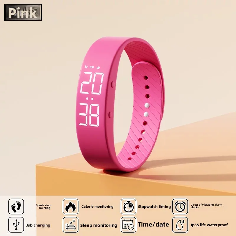 Silicone LED Swimming Waterproof Smart Watch for Women Adjustable Silent Vibration Alarm Anti Sleep Fitness Tracker Luminous