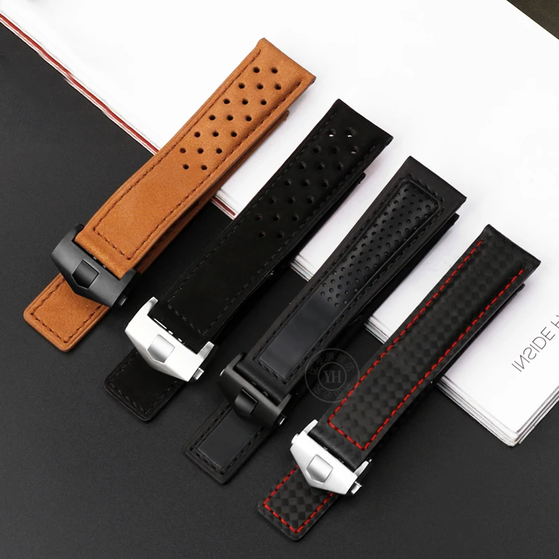 22mm Matte Cow Leather Bracelet for TAG HEUER CARRERA Monaco Series Watchband Watch Strap Wristbelt Vintage Brown Band