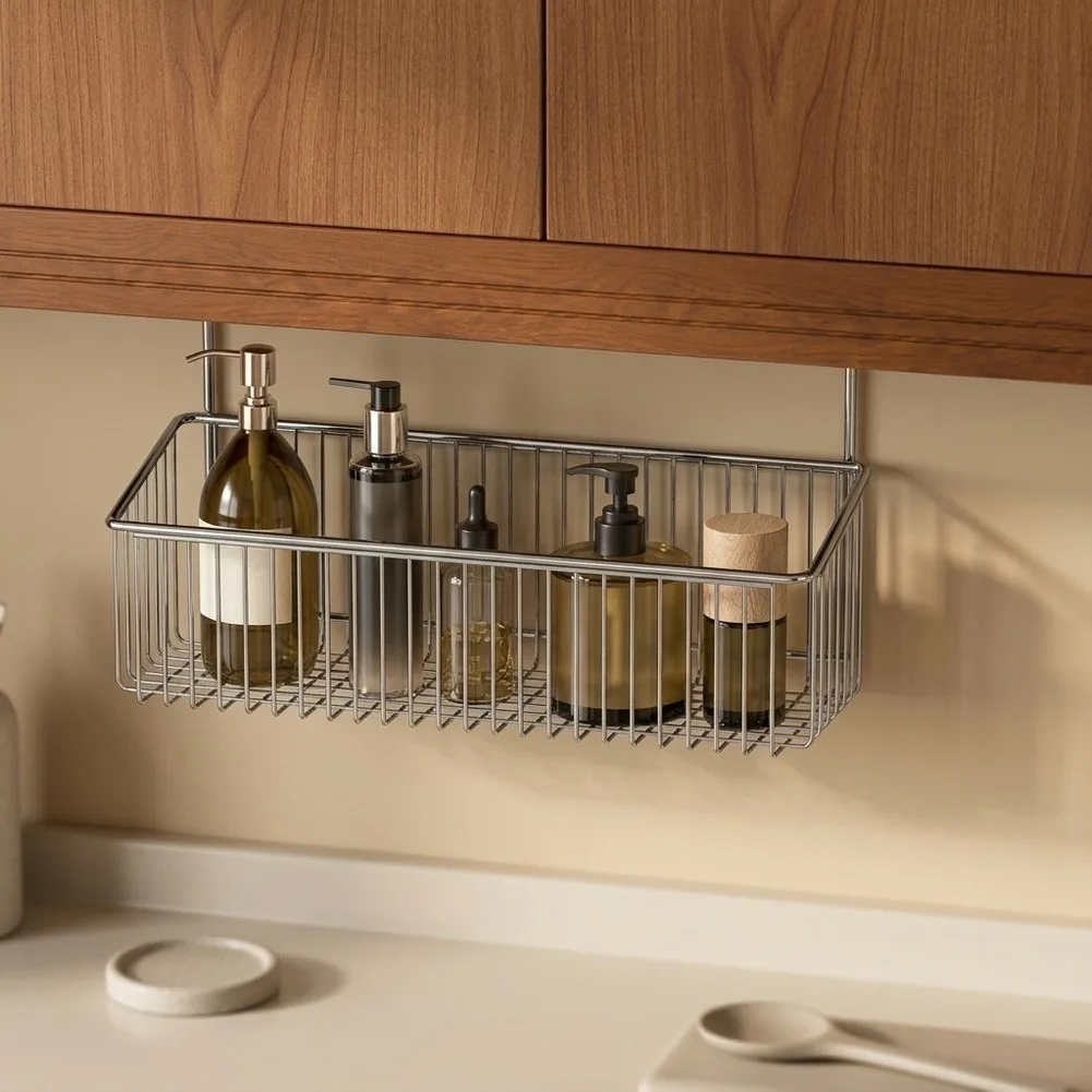 Stainless Steel Wall Shelf Antique Style Bathroom Organizer No Drill for Washbasin Toiletries 30x10.5x15.5cm Silver