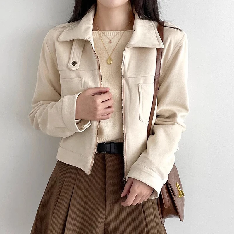 Autumn Winter Wintage Women 2025 Outerwears Double Pockets Chaquetas Mujer Laple Neck Jacket Long Sleeve Jackets Loose Ropa