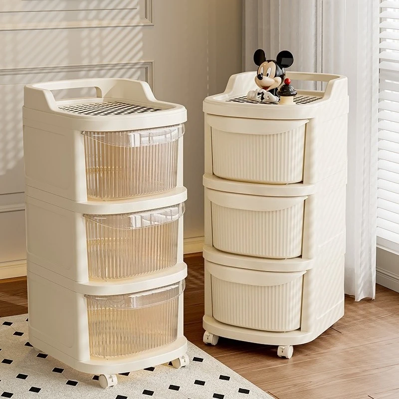 Multi-layer Mobile Storage Rack with Wheels Drawer-Type Trolley Mobile Bedroom Bedside Table Toys Snacks Organizer Shelf