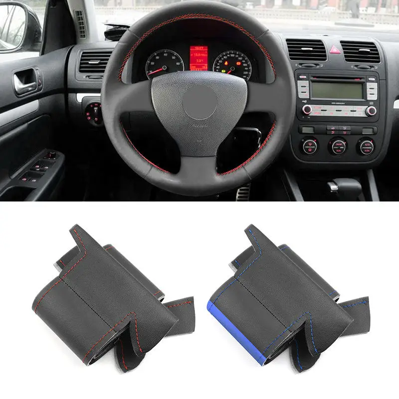 For VW Old Golf 5 V MK5 Polo Jetta Tiguan Sagitar 2010 Caddy Touran 2006-2010 Microfiber Leather Steering Wheel Protective Cover