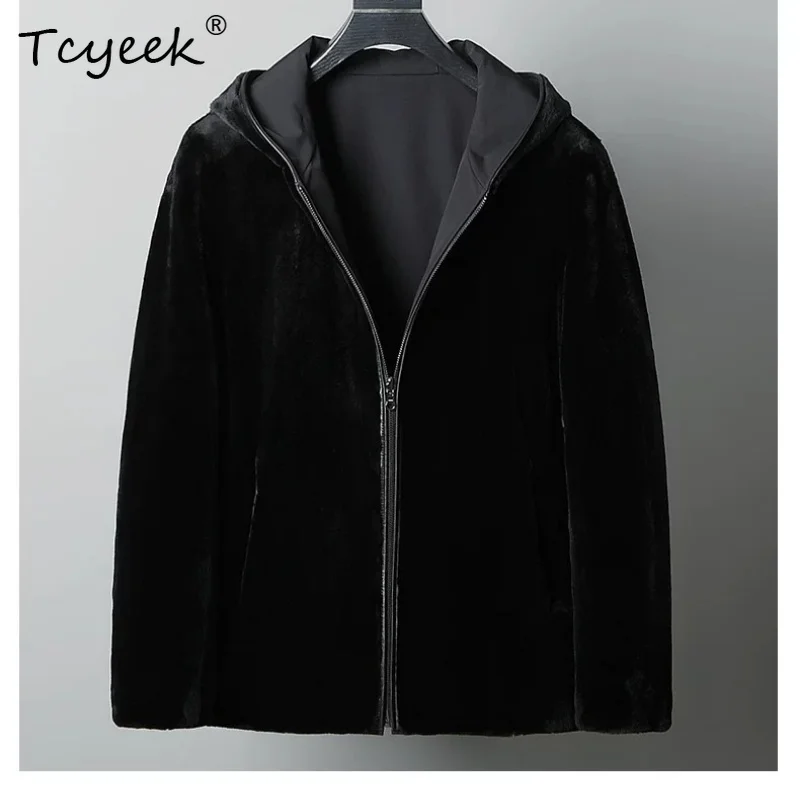 Tcyeek Natural Beimei Mink Coat Men Clothes Business Casual Parka Winter Jacket Hoodie Fashion Mens Coats Reversible Slim Fit