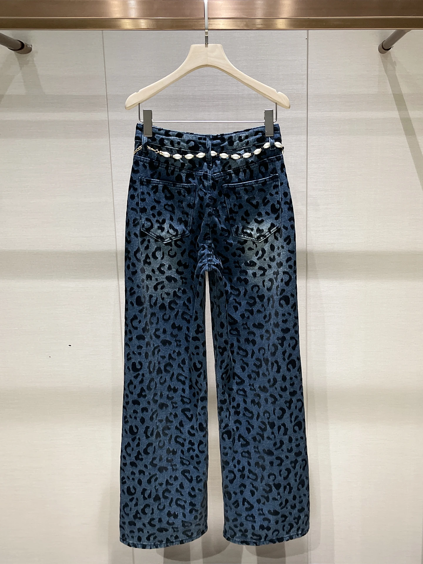 Hoge taille Fce gevoerde denim jeans met rechte pijpen Luipaardprint Vintage Sle Dames Winter Faion Afslankende blauwe jeans