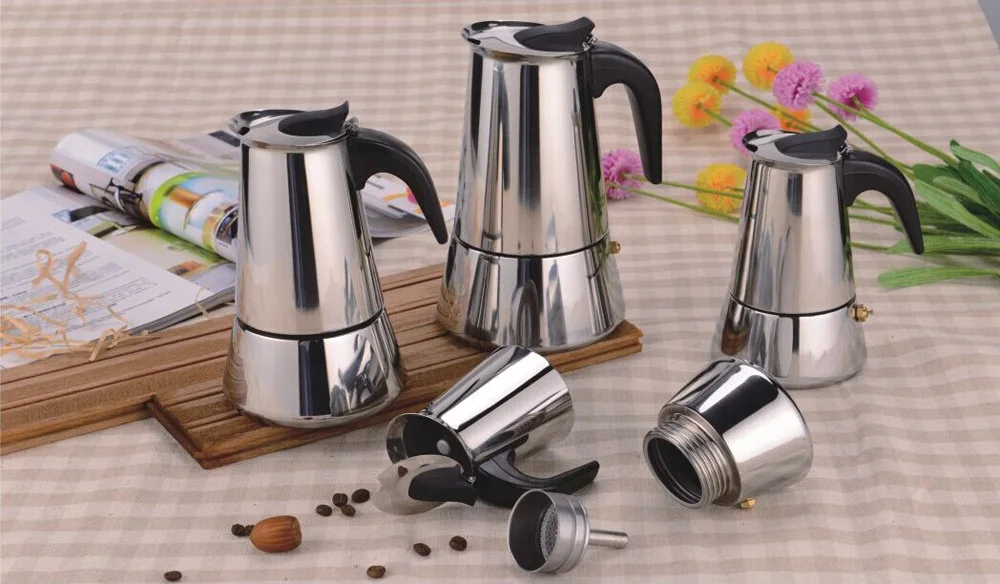 Description Picture 2 of itemMoka Pot Stainless Steel Coffee Pot Stovetop Espresso Maker Percolator Coffee Maker 200ml/4 Cup with Electric Stove