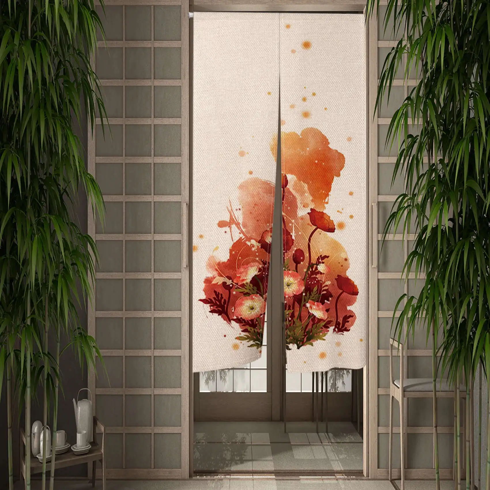 Japanese Flower Door Curtain Lilies Roses Sunflowers Ukiyo-e Noren Kitchen Partition Room Decoration Blocking Half Curtains