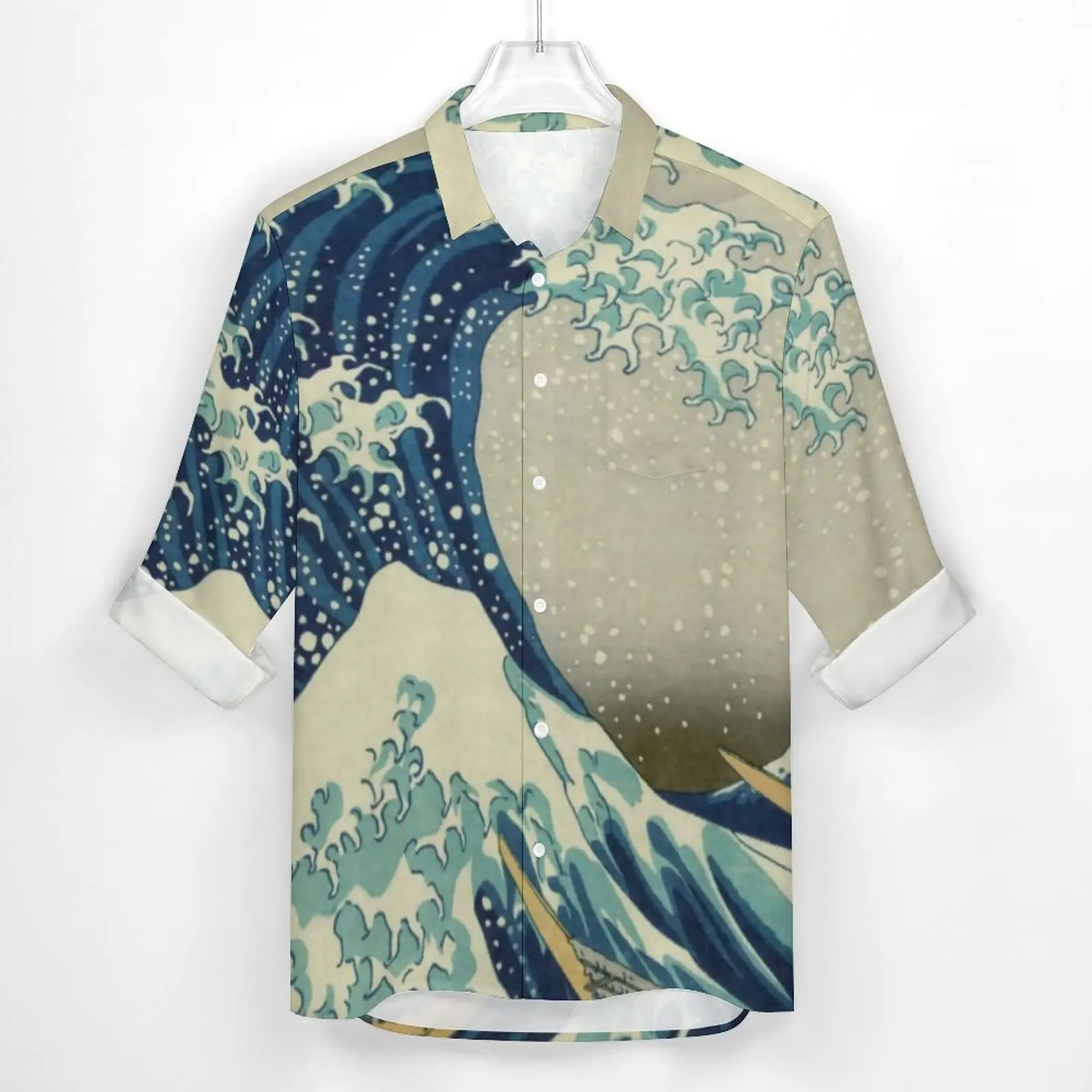 Mountains Street Casual Shirt Man The Great Wave Off Kanagawa Shirt Spring Cool Blouses Long Sleeve Custom Oversized Tops