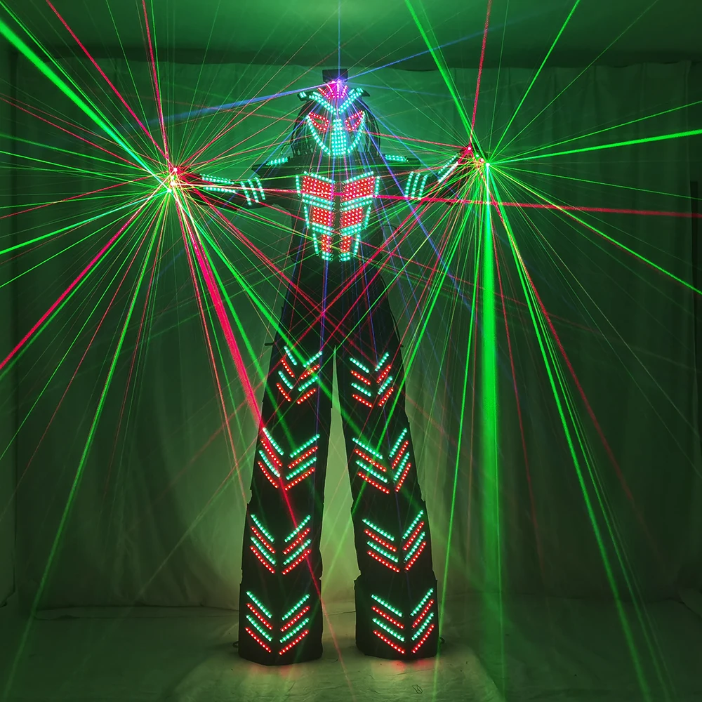 Trajes de Robot LED, disfraz luminoso de David Guetta, traje de Robot LED iluminado, ropa de zancos led