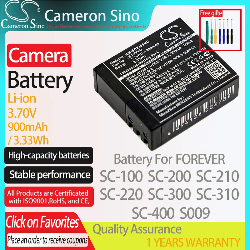 CameronSino Battery for FOREVER SC-100 SC-200 SC-210 SC-220 SC-300 SC-310 SC-400 fits myPhone BR-01 camera battery 900mAh 3.70V