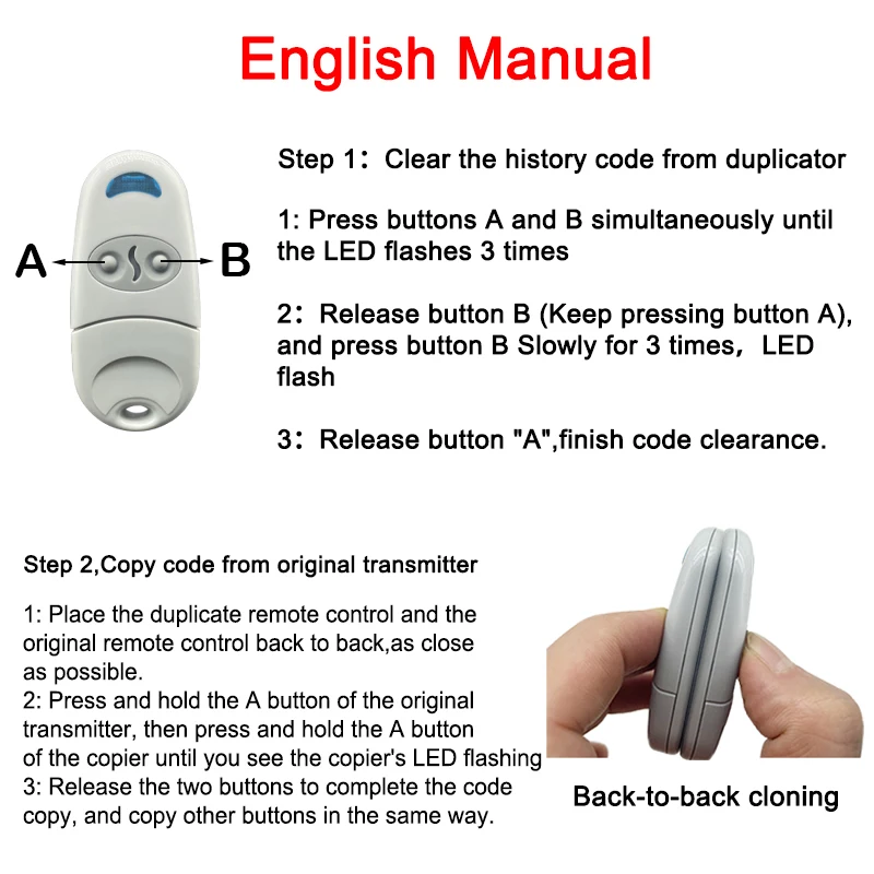 Clone CAME TOP 432EE 432EV 432NA 434EE 434EV 434NA 432 434 EE EV NA Garage Door Remote Control Duplicator 433.92MHz Fixed Code