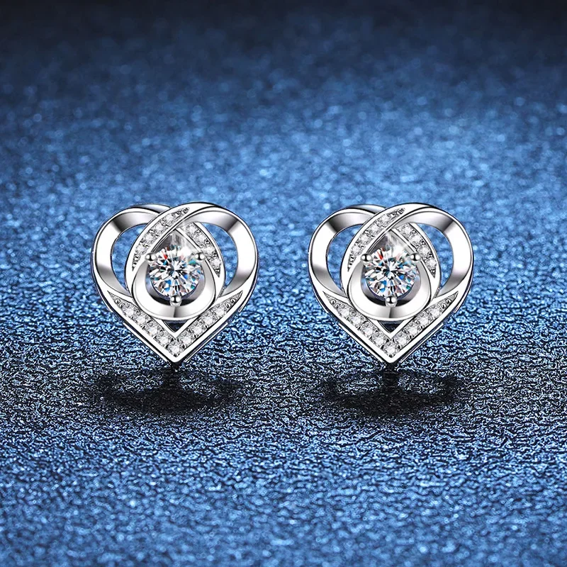 18K platinum diamond stud earrings love heart plated PT950 platinum D color moissanite earrings goddess gift