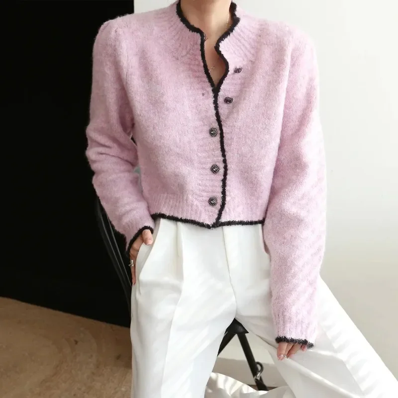 French Style Short Cardigan Sweaters Solid Color Cardigans Single Breasted Long Sleeved Knitted Jackets Autumn and Winter 2023