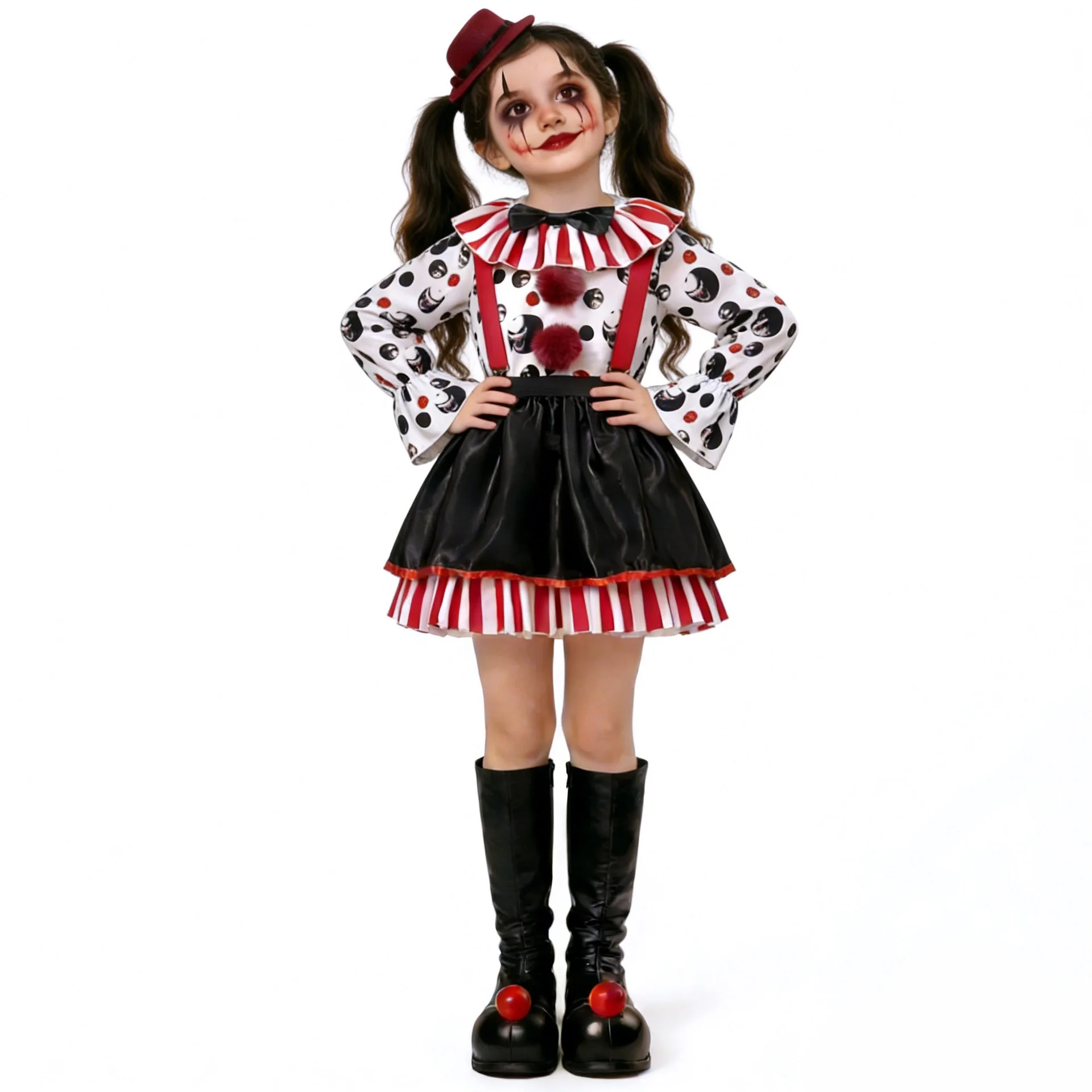 Familien-Clown-Kostüm-Set, gruseliges Horror-Clown-Outfit, Kleid, Overall, Halloween-Karnevalsparty, Bühnenkostüm – Detail 12