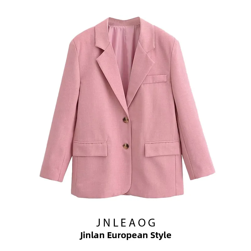 

Faionable Pink Tones Suit Jaet Women's Autumn New Sle Sweet Cool Design Busin Casual Polyester Long Sve Coat