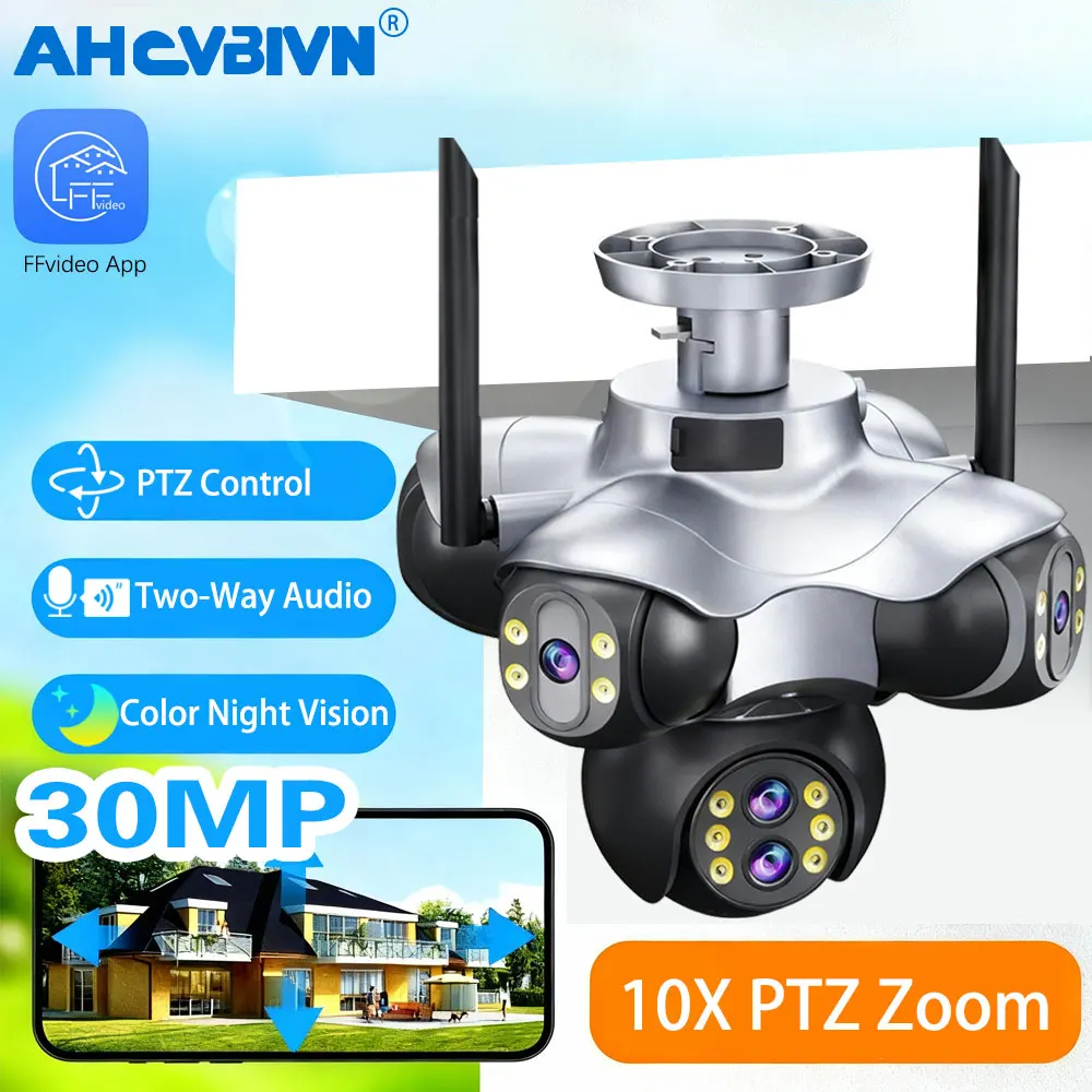 AHCVBIVN 30MP 5 شاشة PTZ 720 °   كاميرا واي فاي حماية أمنية CCTV IP66 مقاومة للماء ستة عدسات 5 ميجابكسل تتبع تلقائي للمراقبة