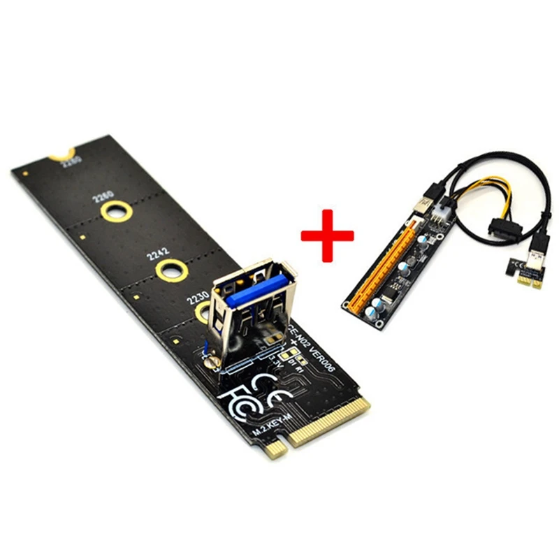 

NEW-M.2 To PCI-E X16 NGFF Slot Adapter Card+PCIE 1X To 16X 6Pin Graphics Card Extension Cable Adapter Board For BTC Mining