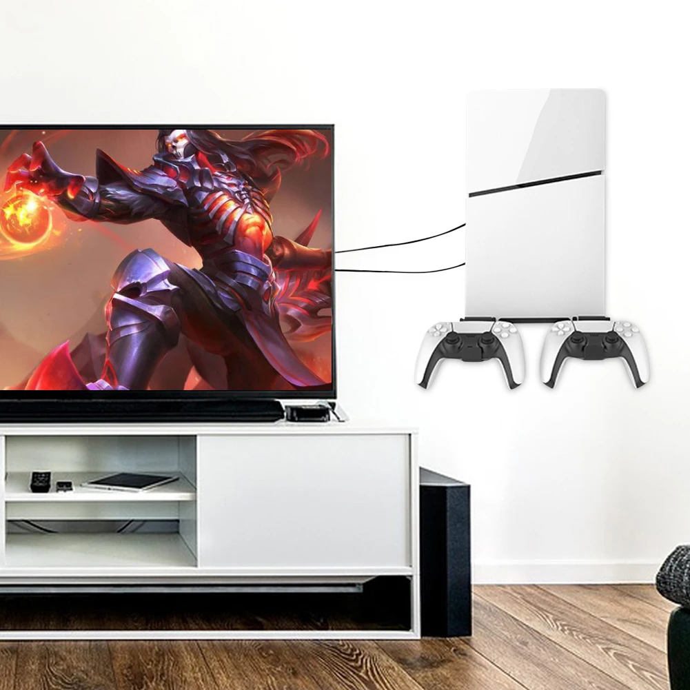 حامل تثبيت على الحائط مع حامل وحدة تحكم وحامل معلق على الحائط للإصدار الرقمي النحيف PS5 وإصدار القرص