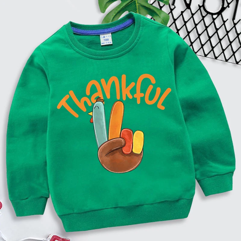 Boys Girls Clothing Peace Hand Sign Thankful Turkey Thanksgiving Sweatshirts Fall Vibes Happy Thanksgiving Matching Sweatshirt