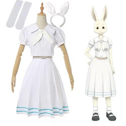 Anime Beastars Haru Cosplay Costume White Dress White Rabbit Haru JK Uniform Dress for Woman Girls Hallowmas Party Costume Wigs