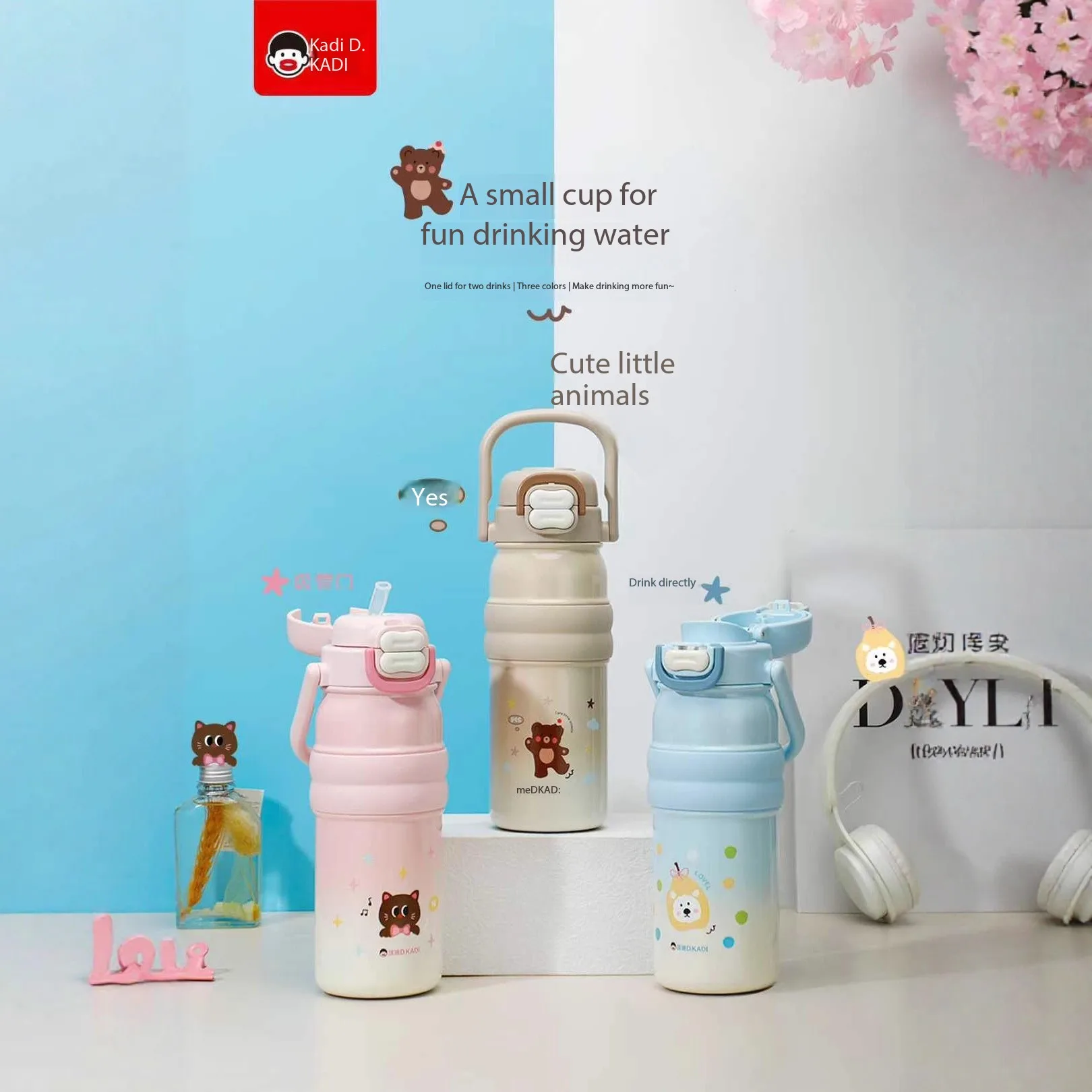 Home New casual double drinking cup straw pot with handle, outdoor best product, one-click open lid, women's and children's cup