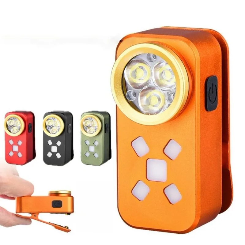 Portable LED Clip Flashlight Waterproof Aluminum Dual-Light Source Magnetic Clip-On USB Rechargeable for Emergency Work Light