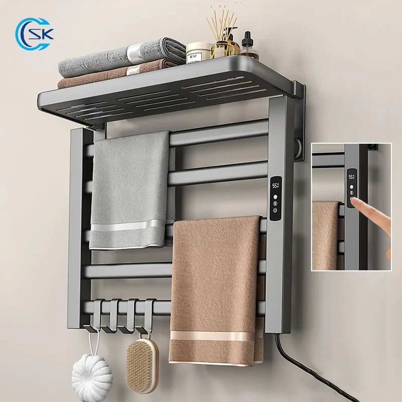 Bathroom Temperature Control Timing Towel Warmer Smart Thermostatic Electric Towel Rack Wall Mounted Electric Heated Towel Rail