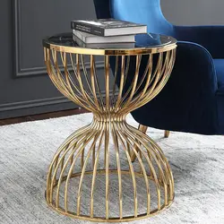 Natural marble coffee table creative hourglass-shaped gold stainless steel living room bedroom side table muebles end tables