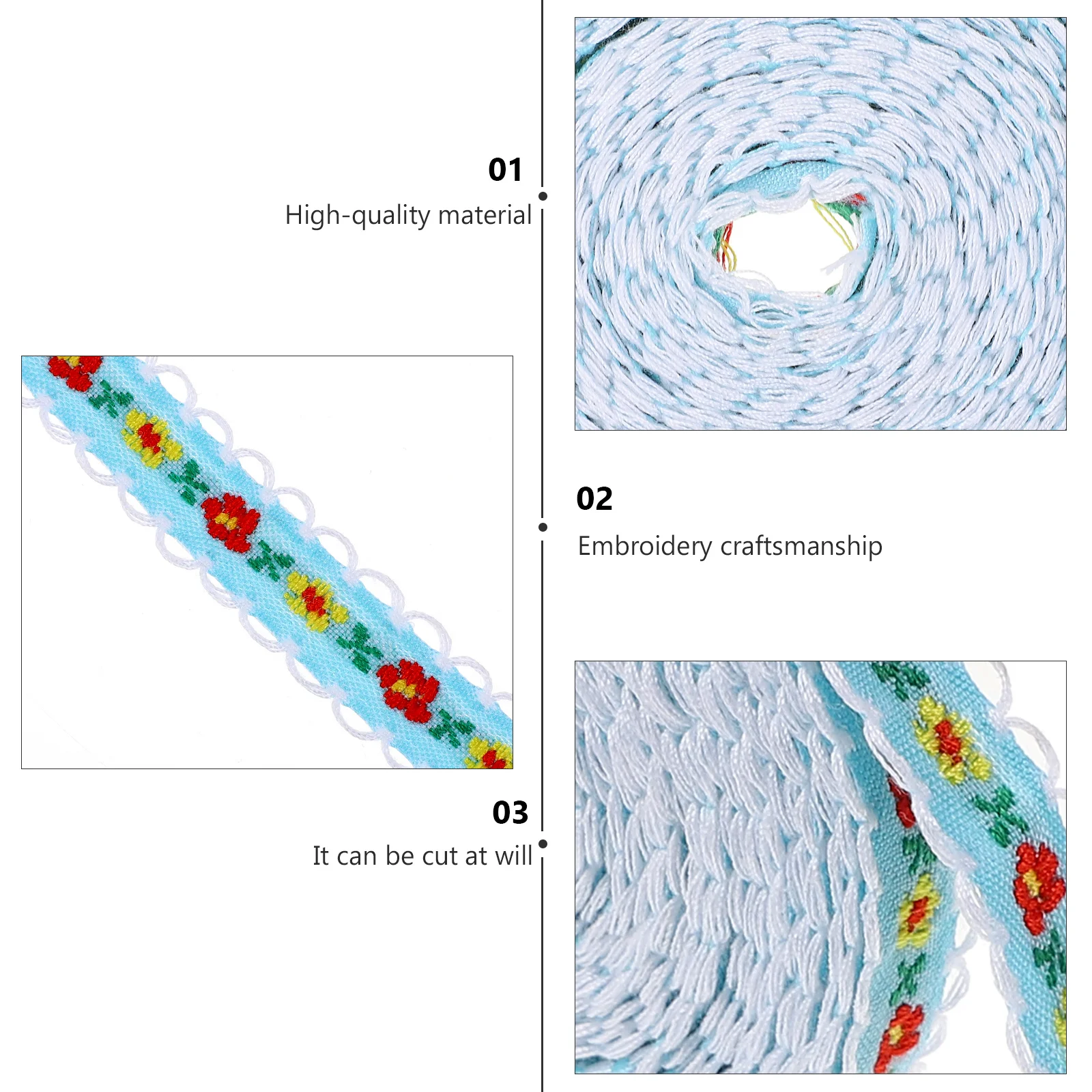 

2Pcs Flower Embroidery Ribbon DIY Handmade Lace Fabric Ethnic Cloth for Clothing Decoration Wedding Party Craft Sewing Accessory