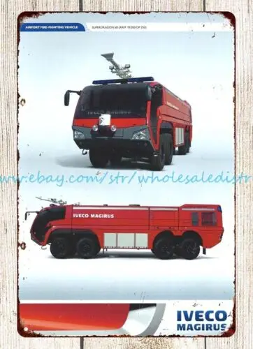 fire truck equipment airport firefighting vehicle metal tin sign