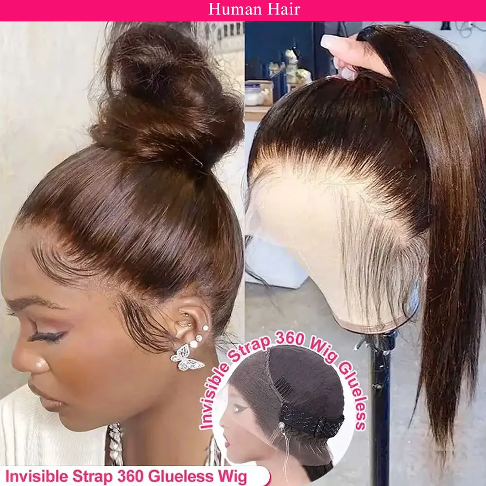 Hidden Invisible Strap 360 Full Hd Lace Glueless Wig Straight Chocolate Brown Lace Front Wigs Human Hair 30 Inch 360 Frontal Wig