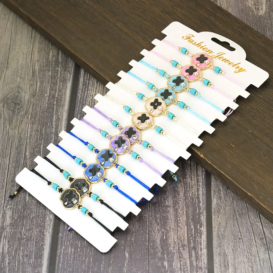 12 قطعة أساور الصداقة سحر زهرة قابل للتعديل حبل طقم مجوهرات حجر الراين بوهو محظوظ تميمة السائبة هدية بالجملة للنساء