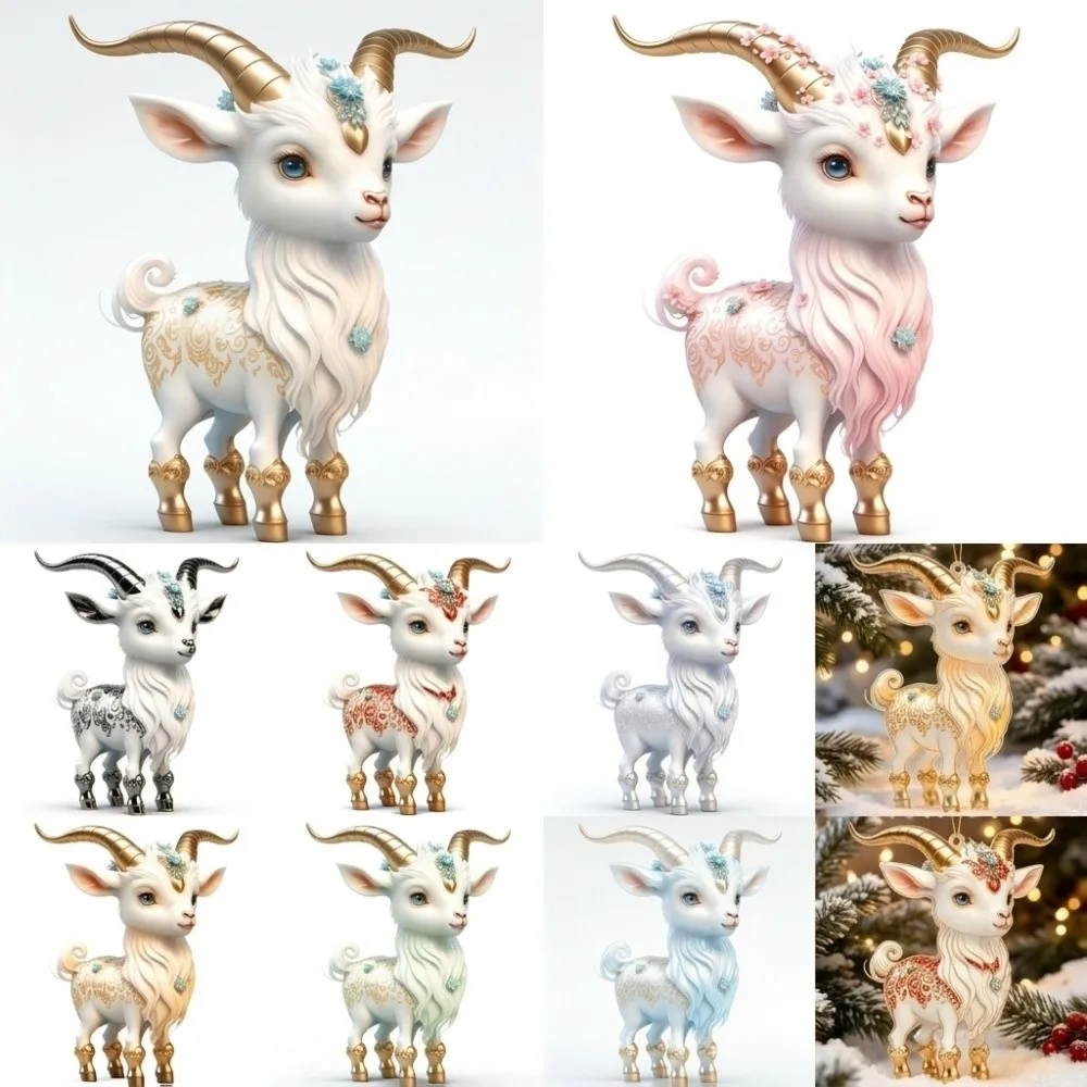 2D Flat Goat Hanging Ornament Set Shining Acrylic Animal Hanging Decoration Simulation Artificial Rhinestone Goat Pendant