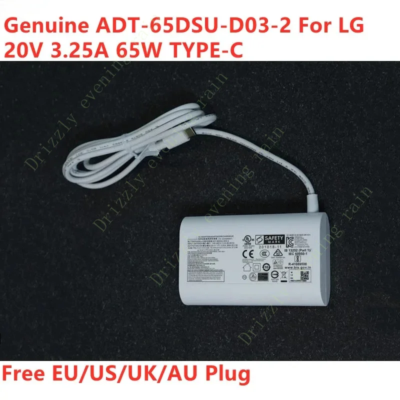 Genuine for laptop AC adapter Charger power supply for LG 20V 3.25a 65W Type-C ADT-65DSU-D03-2 ADT-65FSU-D03-EPK 16z90p 14z90p