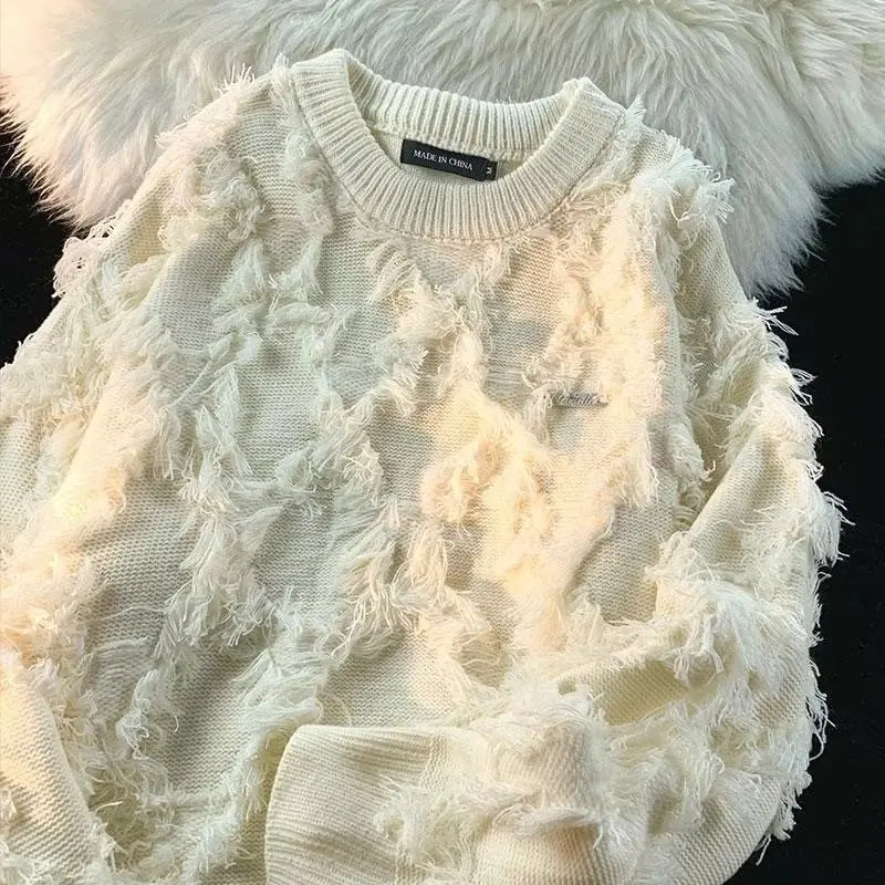 

Loose Fit Men's Knitwear Autumn Winter Large Size Tassel Trim Color Japanese Sle Base Layer Sweater Casual Streetwear