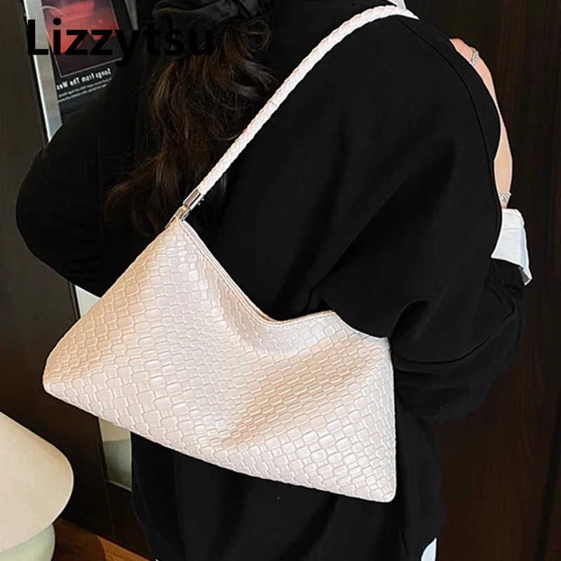 

Lizzytsu элегантный дизайн, роскошные сумки большой вместимости из искусственной кожи, корейская тканая сумка на плечо, женская уличная винтажная сумка Easymatch