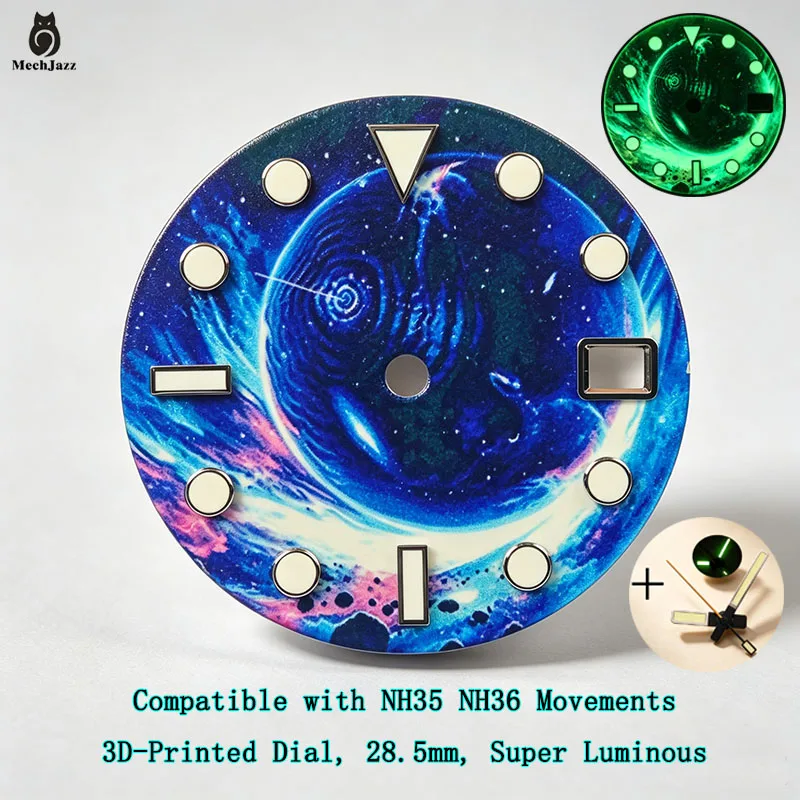 Multi‑Style 28.5mm 3D‑Printed Watch Dial, Super‑Luminova Luminous, Compatible with NH35, NH36 Movements, Watch Accessories