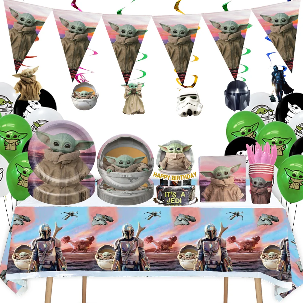 

Mandalorian Yoda Baby Theme Happy Birthday Party Decorations Balloon Baby Yoda Cups Flags Plates Baby Shower Party Supplies Gift