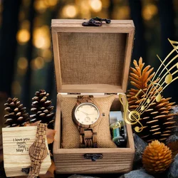 Luxury Fashion Wooden Wrist Watches for Women Music Box Engraved Wood Clock Ladies Anniversary Birthday Mother's Day Unique Gift