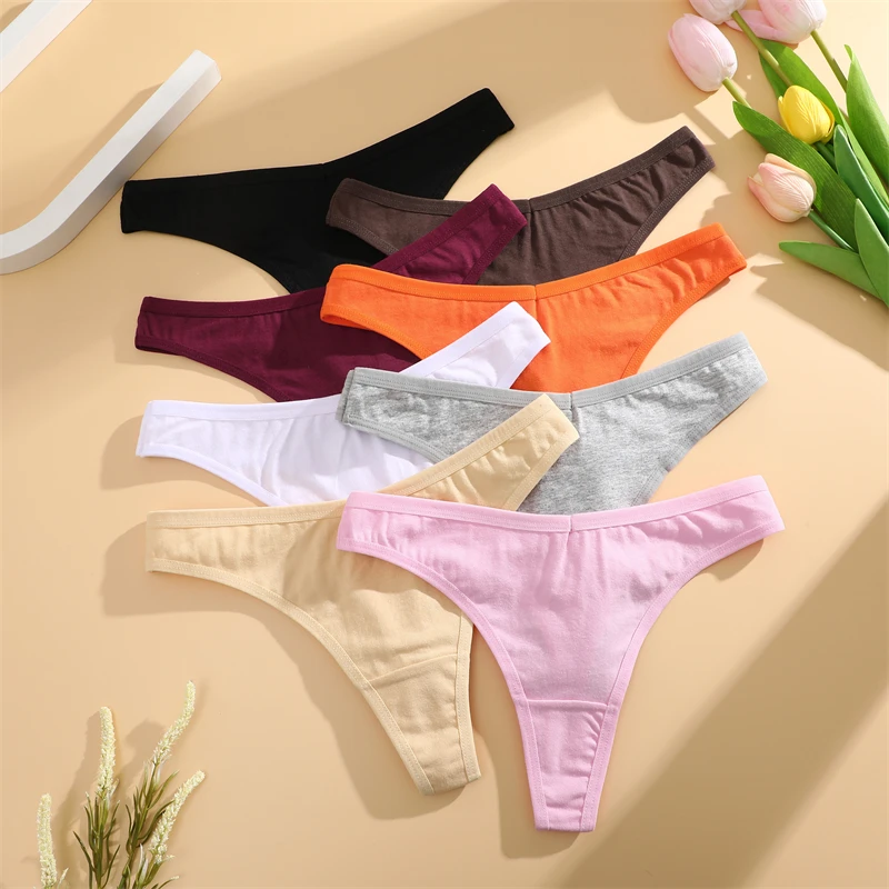 5Pcs/SET Cotton Comfort Underwear for Women Sexy Low Waist Breathable Thongs Girls Solid Sport Panties Stretch G-string Lingerie