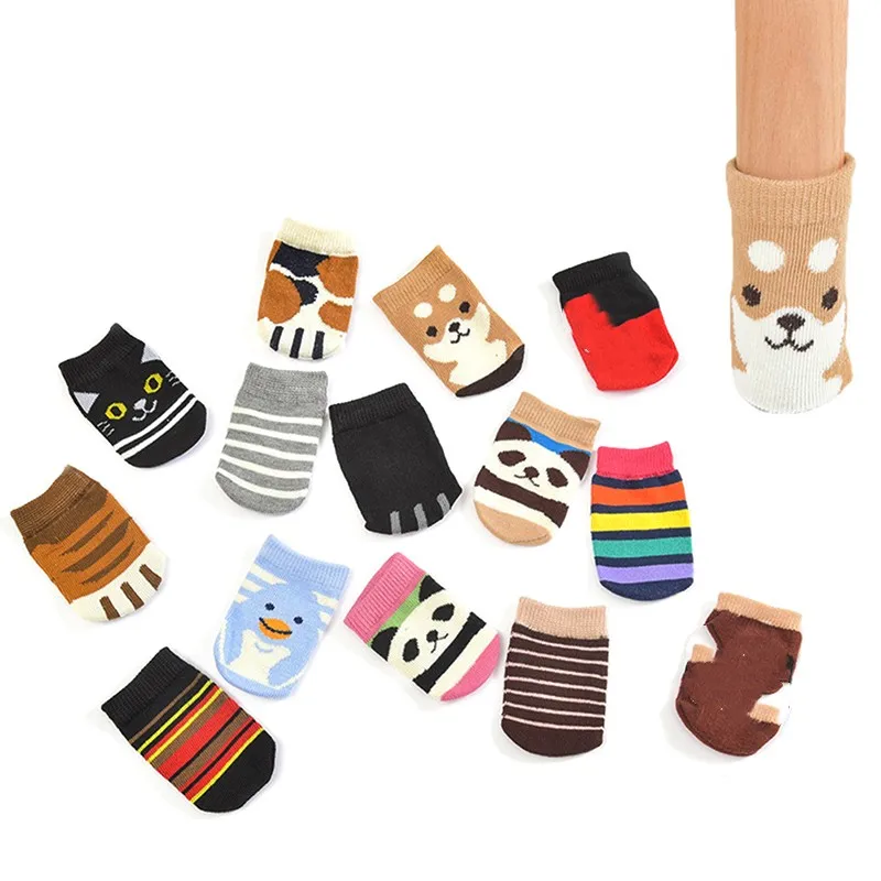 4Pcs Cute Cartoon Table Foot Socks Chair Leg Covers Floor Protectors Non-Slip Knitting Socks For Furniture Home Table Leg Caps