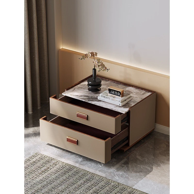 Bedside table simple modern saddle leather light luxury bedroom high sense 2025 new small cabinet storage